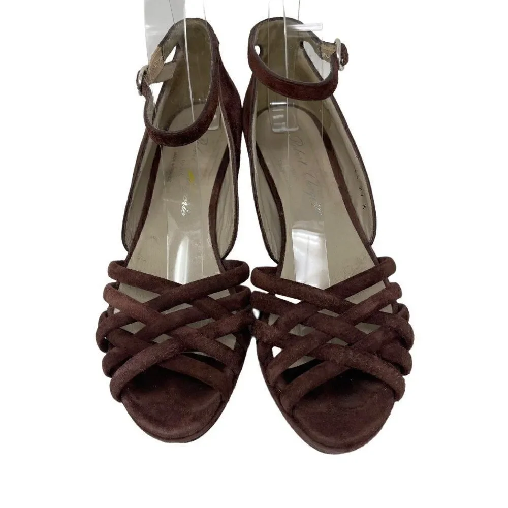 Robert Clergerie brown Suede leather platforms 6B BoxD sandals strappy ankle